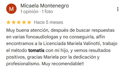 Captura real de reseña de Micaela Montenegro